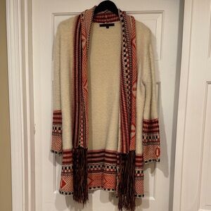 Chic Cream and Red Women's Cardigan